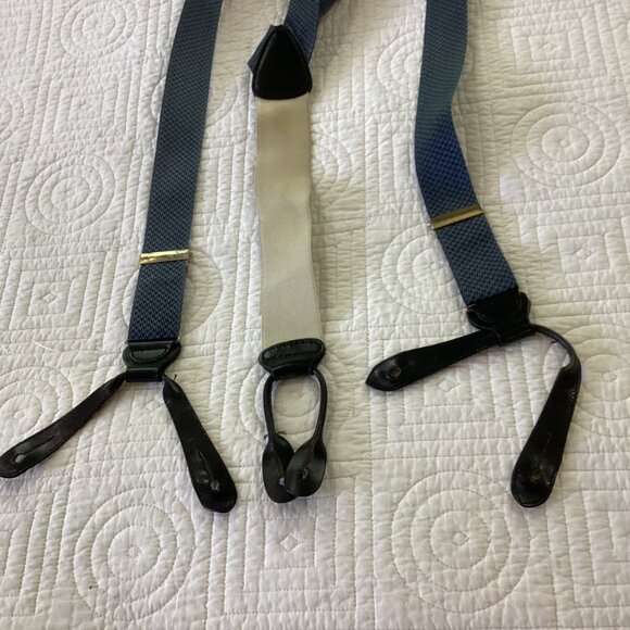Trafalgar Mens Blue & White Elastic Suspenders With Leather Accents Adjustable L - Picture 9 of 9